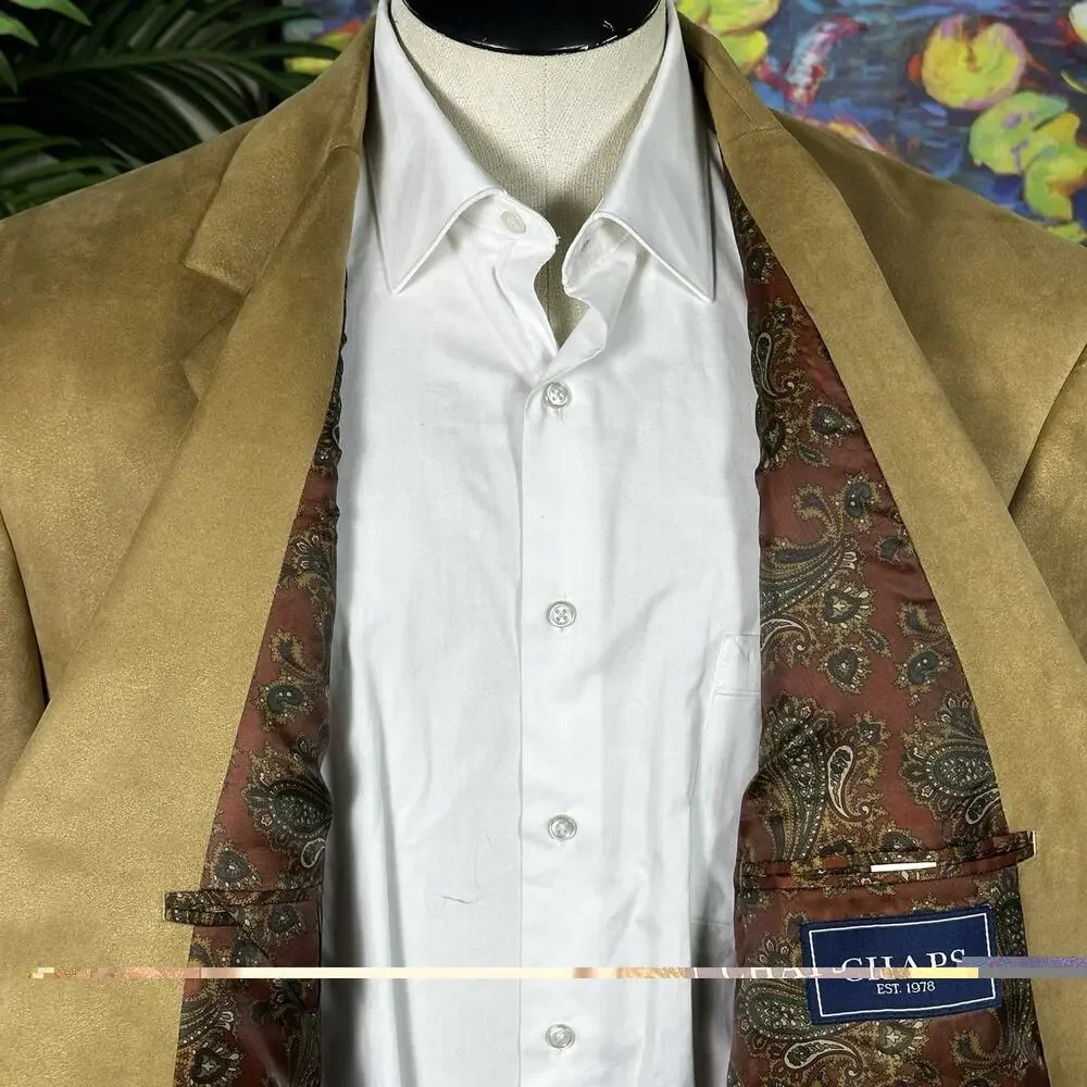 Chaps Sportcoat Microfiber Men 48XL Tan 3 Buttons No vent Interior seam repair